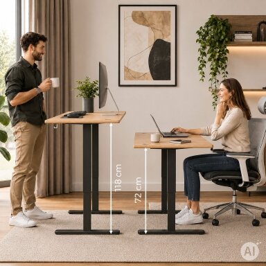 Elektrinis stalas 120x60 cm, pakeliamas, reguliuojamo aukščio 72-118 cm, šviesaus ąžuolo spalvos