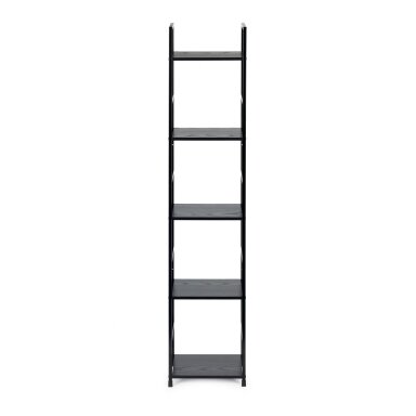 Moderni medinė lentyna su metaliniu rėmu, keturių lentynų, LOFT stilius, juoda, ModernHome