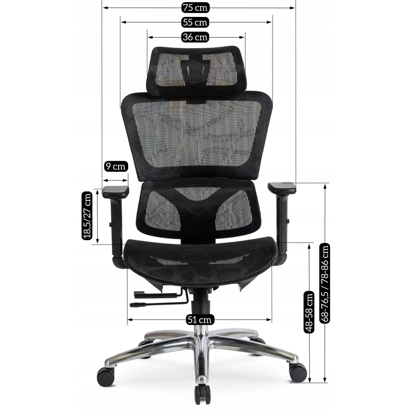 Ergonominė biuro pasukama kėdė ROYAL, juoda 15