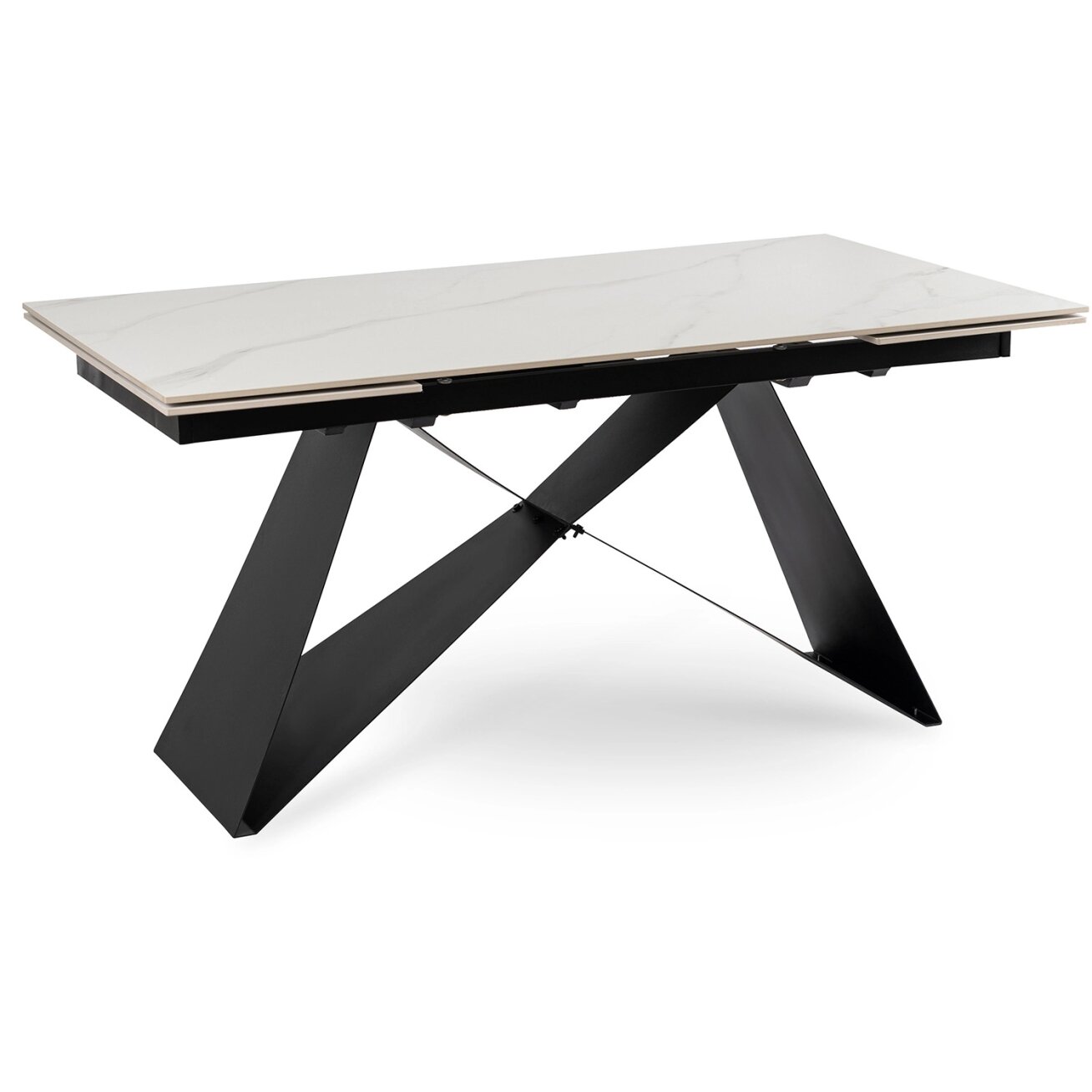 VICTOR stačiakampis ištraukiamas stalas, 160–240 cm, keramika, baltas marmuras/juodas, moderniam lofto stiliaus valgomajam VICTOR stačiakampis ištraukiamas stalas, 160–240 cm, keramika, baltas marmuras/juodas, moderniam lofto stiliaus valgomajam