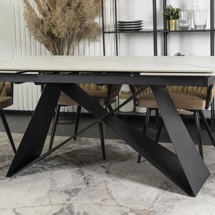 VICTOR stačiakampis ištraukiamas stalas, 160–240 cm, keramika, baltas marmuras/juodas, moderniam lofto stiliaus valgomajam 6 VICTOR stačiakampis ištraukiamas stalas, 160–240 cm, keramika, baltas marmuras/juodas, moderniam lofto stiliaus valgomajam 6