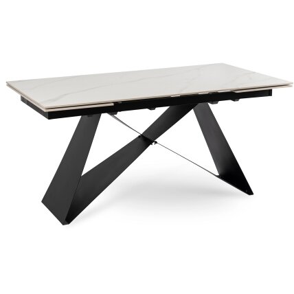 VICTOR stačiakampis ištraukiamas stalas, 160–240 cm, keramika, baltas marmuras/juodas, moderniam lofto stiliaus valgomajam VICTOR stačiakampis ištraukiamas stalas, 160–240 cm, keramika, baltas marmuras/juodas, moderniam lofto stiliaus valgomajam