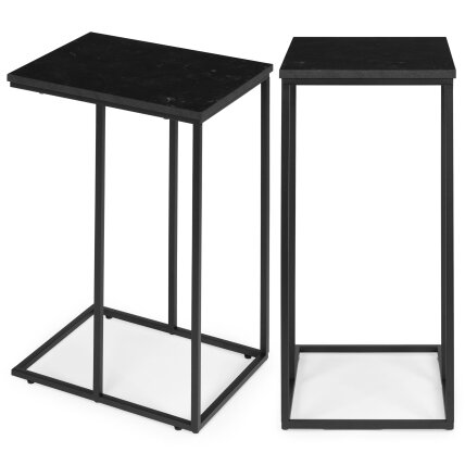 Šoninis staliukas nešiojamam kompiuteriui arba kavos staliukas, C formos, juodo marmuro dizainas, ModernHome Šoninis staliukas nešiojamam kompiuteriui arba kavos staliukas, C formos, juodo marmuro dizainas, ModernHome