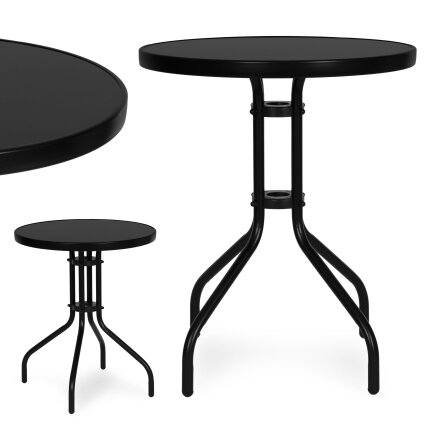 Apvalus sodo stalas, 60 cm, grūdinto stiklo stalas sodui, terasai, balkonui, juodas, „MultiGarden“ Apvalus sodo stalas, 60 cm, grūdinto stiklo stalas sodui, terasai, balkonui, juodas, „MultiGarden“