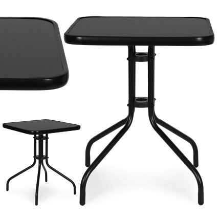 Kvadratinis sodo stalas, 60 cm, grūdinto stiklo stalas sodui, terasai, balkonui, juodas, „MultiGarden“ Kvadratinis sodo stalas, 60 cm, grūdinto stiklo stalas sodui, terasai, balkonui, juodas, „MultiGarden“