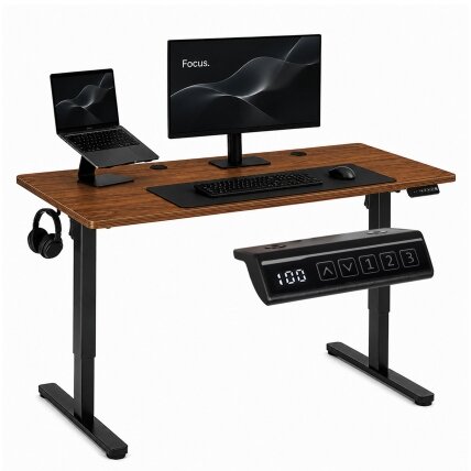 Elektrinis stalas 120x60 cm, pakeliamas, reguliuojamo aukščio 72-118 cm, tamsaus ąžuolo, ModernHome Elektrinis stalas 120x60 cm, pakeliamas, reguliuojamo aukščio 72-118 cm, tamsaus ąžuolo, ModernHome