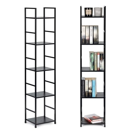 Moderni medinė lentyna su metaliniu rėmu, keturių lentynų, LOFT stilius, juoda, ModernHome Moderni medinė lentyna su metaliniu rėmu, keturių lentynų, LOFT stilius, juoda, ModernHome