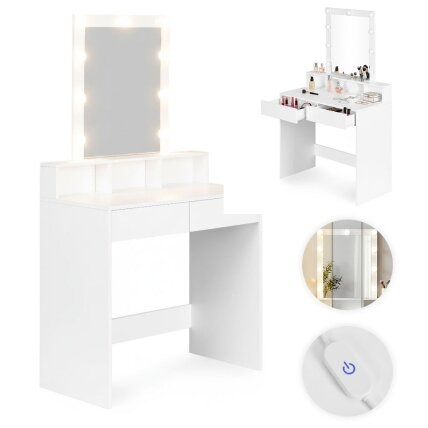 Tualetinis staliukas su veidrodžiu, LED apšvietimu, trimis spalvomis ir ryškumo reguliavimu, ModernHome Tualetinis staliukas su veidrodžiu, LED apšvietimu, trimis spalvomis ir ryškumo reguliavimu, ModernHome