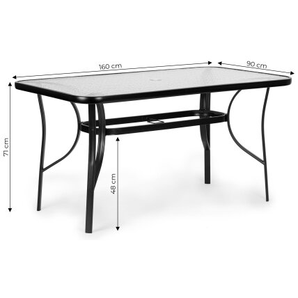 Stiklinis sodo stalas 120 × 70 cm terasai ir sodui, grūdintas stiklas, skylė skėčiui, MultiGarden 9