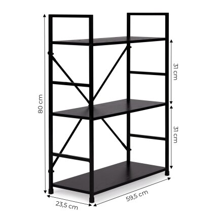 Plati medinė knygų lentyna su metaliniu rėmu, lofto stilius, ModernHome 9