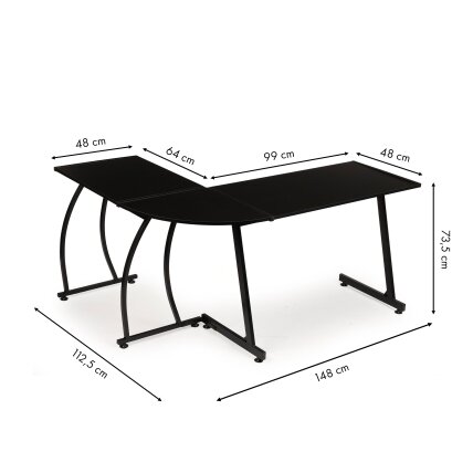 Kampinis biuro stalas lofto stiliaus, juodas, ModernHome 9