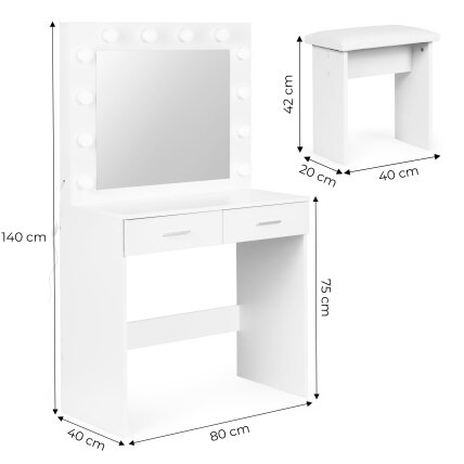 Didelis modernus kosmetinis tualetinis staliukas, veidrodis, apšvietimas, ModernHome 9 Didelis modernus kosmetinis tualetinis staliukas, veidrodis, apšvietimas, ModernHome 9