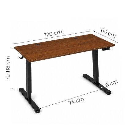 Elektrinis stalas 120x60 cm, pakeliamas, reguliuojamo aukščio 72-118 cm, tamsaus ąžuolo, ModernHome 9 Elektrinis stalas 120x60 cm, pakeliamas, reguliuojamo aukščio 72-118 cm, tamsaus ąžuolo, ModernHome 9