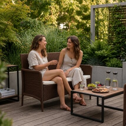 Dvivietė sodo sofa su pagalvėle, suolas balkonui, terasai, sodui, ruda, „MultiGarden“ 1