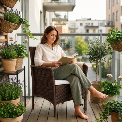 Sodo fotelis su pagalvėle, kėdė balkonui, terasai, sodui, ruda, MultiGarden 1 Sodo fotelis su pagalvėle, kėdė balkonui, terasai, sodui, ruda, MultiGarden 1