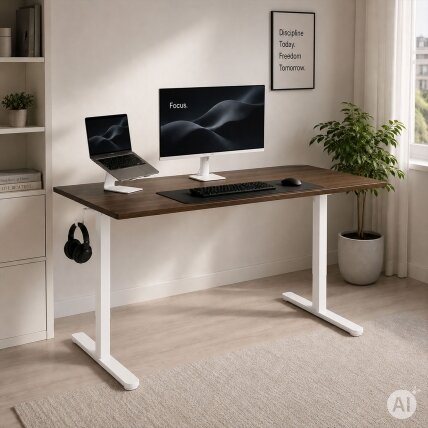 Elektrinis stalo rėmas, aukščio reguliavimas 72–118 cm, stalviršio pakėlimas iki 160 cm, baltas ModernHome 1 Elektrinis stalo rėmas, aukščio reguliavimas 72–118 cm, stalviršio pakėlimas iki 160 cm, baltas ModernHome 1