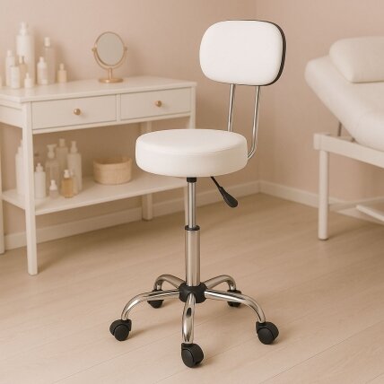Pasukama kosmetinė–medicininė kėdė su atlošu, reguliuojamo aukščio, balta, ModernHome 1
