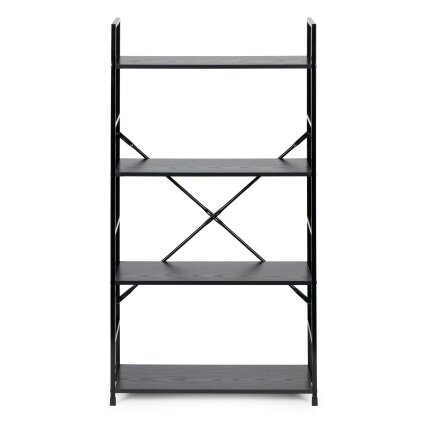 Plati moderni LOFT stiliaus medinė knygų lentyna su penkiomis lentynomis, juoda, ModernHome 1