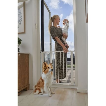 Apsauginiai varteliai 74-105 cm laiptams ir durims, plieniniai, su papildomomis panelėmis, balti ECOTOYS 2 Apsauginiai varteliai 74-105 cm laiptams ir durims, plieniniai, su papildomomis panelėmis, balti ECOTOYS 2