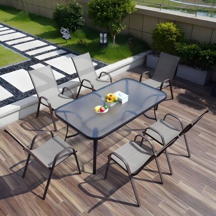 Stiklinis sodo stalas terasai ir sodui, 120 × 70 cm, grūdintas stiklas, skylė skėčiui, MultiGarden 2 Stiklinis sodo stalas terasai ir sodui, 120 × 70 cm, grūdintas stiklas, skylė skėčiui, MultiGarden 2