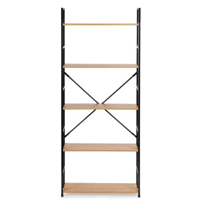 Plati moderni medinė knygų lentyna lofto stiliaus, penkių lygių, ModernHome 2
