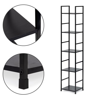 Moderni medinė lentyna su metaliniu rėmu, keturių lentynų, LOFT stilius, juoda, ModernHome 2 Moderni medinė lentyna su metaliniu rėmu, keturių lentynų, LOFT stilius, juoda, ModernHome 2