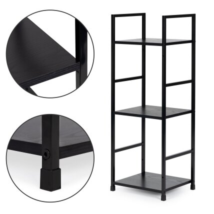 Plati moderni medinė lentyna su keturiomis lentynomis, LOFT stilius, juoda, ModernHome 2