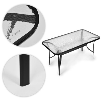 Stiklinis sodo stalas terasai ir sodui, 120 × 70 cm, grūdintas stiklas, skylė skėčiui, MultiGarden 3 Stiklinis sodo stalas terasai ir sodui, 120 × 70 cm, grūdintas stiklas, skylė skėčiui, MultiGarden 3