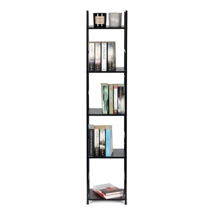 Moderni medinė lentyna su metaliniu rėmu, keturių lentynų, LOFT stilius, juoda, ModernHome 3