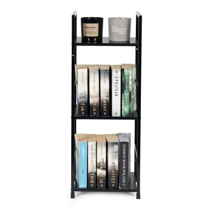 Plati moderni medinė lentyna su keturiomis lentynomis, LOFT stilius, juoda, ModernHome 3 Plati moderni medinė lentyna su keturiomis lentynomis, LOFT stilius, juoda, ModernHome 3