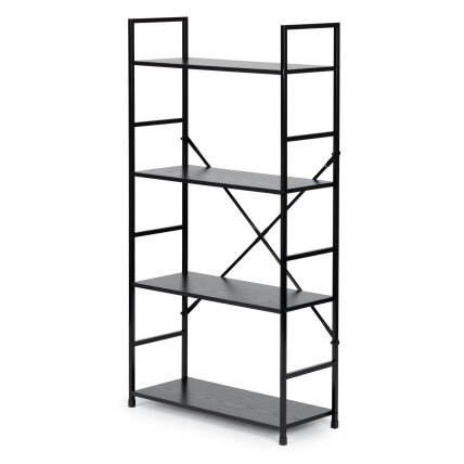 Plati moderni LOFT stiliaus medinė knygų lentyna su penkiomis lentynomis, juoda, ModernHome 3