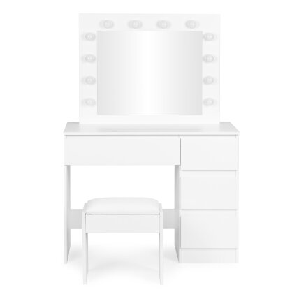 Tualetinis staliukas su veidrodžiu, LED apšvietimu, keturiais stalčiais ir kėdute, ModernHome 3