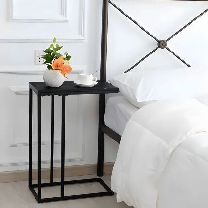 Šoninis staliukas nešiojamam kompiuteriui arba kavos staliukas, C formos, juodo marmuro dizainas, ModernHome 3 Šoninis staliukas nešiojamam kompiuteriui arba kavos staliukas, C formos, juodo marmuro dizainas, ModernHome 3