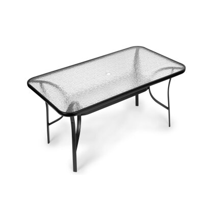 Stiklinis sodo stalas 120 × 70 cm terasai ir sodui, grūdintas stiklas, skylė skėčiui, MultiGarden 4 Stiklinis sodo stalas 120 × 70 cm terasai ir sodui, grūdintas stiklas, skylė skėčiui, MultiGarden 4