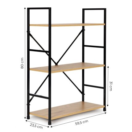 Medinė lentyna su metaliniu rėmu, plati LOFT, 3 lentynos, ModernHome 4