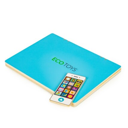 Medinė magnetinė edukacinė lenta–nešiojamas kompiuteris su telefonu ir raidėmis, ECOTOYS 4