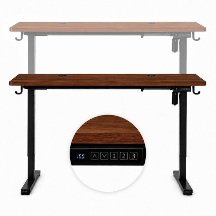 Elektrinis stalas 120x60 cm, pakeliamas, reguliuojamo aukščio 72-118 cm, tamsaus ąžuolo, ModernHome 6 Elektrinis stalas 120x60 cm, pakeliamas, reguliuojamo aukščio 72-118 cm, tamsaus ąžuolo, ModernHome 6