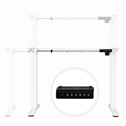 Elektrinis stalo rėmas, aukščio reguliavimas 72–118 cm, stalviršio pakėlimas iki 160 cm, baltas ModernHome 6 Elektrinis stalo rėmas, aukščio reguliavimas 72–118 cm, stalviršio pakėlimas iki 160 cm, baltas ModernHome 6