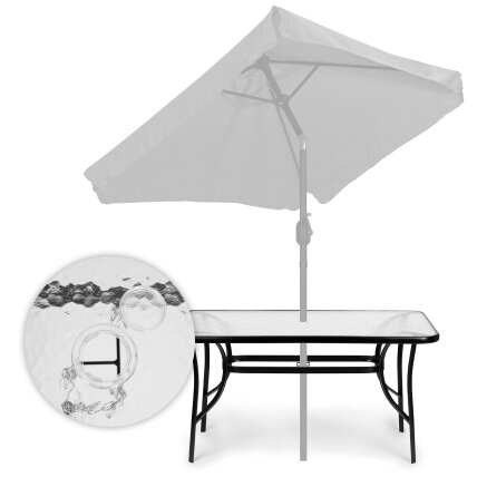Stiklinis sodo stalas 120 × 70 cm terasai ir sodui, grūdintas stiklas, skylė skėčiui, MultiGarden 6