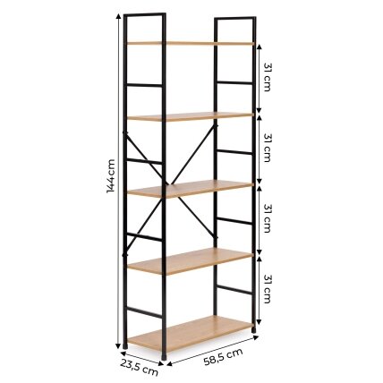 Plati moderni medinė knygų lentyna lofto stiliaus, penkių lygių, ModernHome 6 Plati moderni medinė knygų lentyna lofto stiliaus, penkių lygių, ModernHome 6
