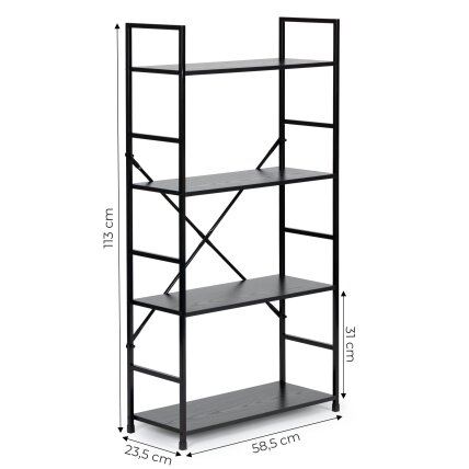 Plati moderni LOFT stiliaus medinė knygų lentyna su penkiomis lentynomis, juoda, ModernHome 6