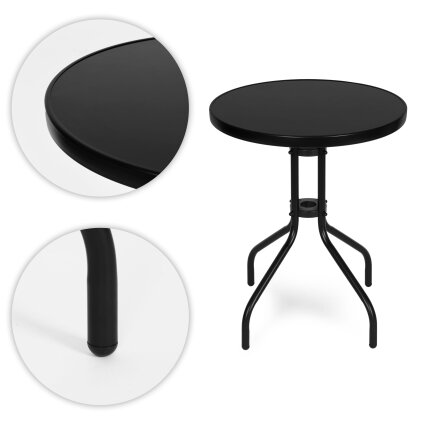 Apvalus sodo stalas, 60 cm, grūdinto stiklo stalas sodui, terasai, balkonui, juodas, „MultiGarden“ 6 Apvalus sodo stalas, 60 cm, grūdinto stiklo stalas sodui, terasai, balkonui, juodas, „MultiGarden“ 6