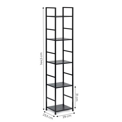 Moderni medinė lentyna su metaliniu rėmu, keturių lentynų, LOFT stilius, juoda, ModernHome 7