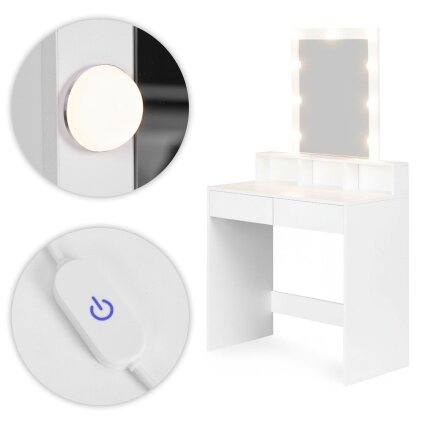Tualetinis staliukas su veidrodžiu, LED apšvietimu, trimis spalvomis ir ryškumo reguliavimu, ModernHome 7 Tualetinis staliukas su veidrodžiu, LED apšvietimu, trimis spalvomis ir ryškumo reguliavimu, ModernHome 7