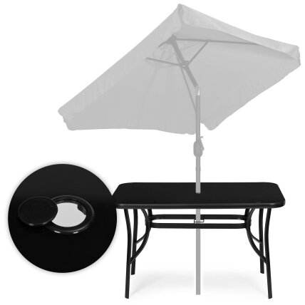Sodo stalas, 140x80 cm, grūdintas stiklas, su skėčio skylute, juodas, „MultiGarden“ 7 Sodo stalas, 140x80 cm, grūdintas stiklas, su skėčio skylute, juodas, „MultiGarden“ 7