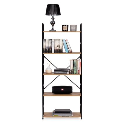 Plati moderni medinė knygų lentyna lofto stiliaus, penkių lygių, ModernHome 8 Plati moderni medinė knygų lentyna lofto stiliaus, penkių lygių, ModernHome 8