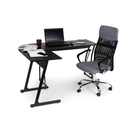 Kampinis biuro stalas lofto stiliaus, juodas, ModernHome 8