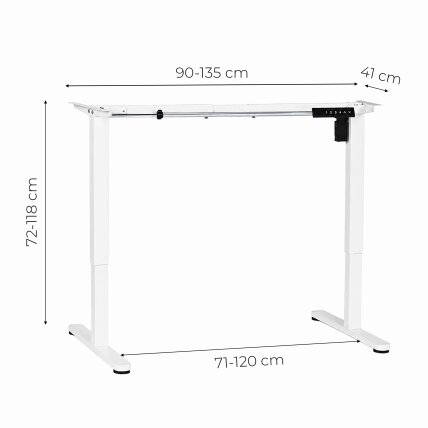Elektrinis stalo rėmas, aukščio reguliavimas 72–118 cm, stalviršio pakėlimas iki 160 cm, baltas ModernHome 8 Elektrinis stalo rėmas, aukščio reguliavimas 72–118 cm, stalviršio pakėlimas iki 160 cm, baltas ModernHome 8