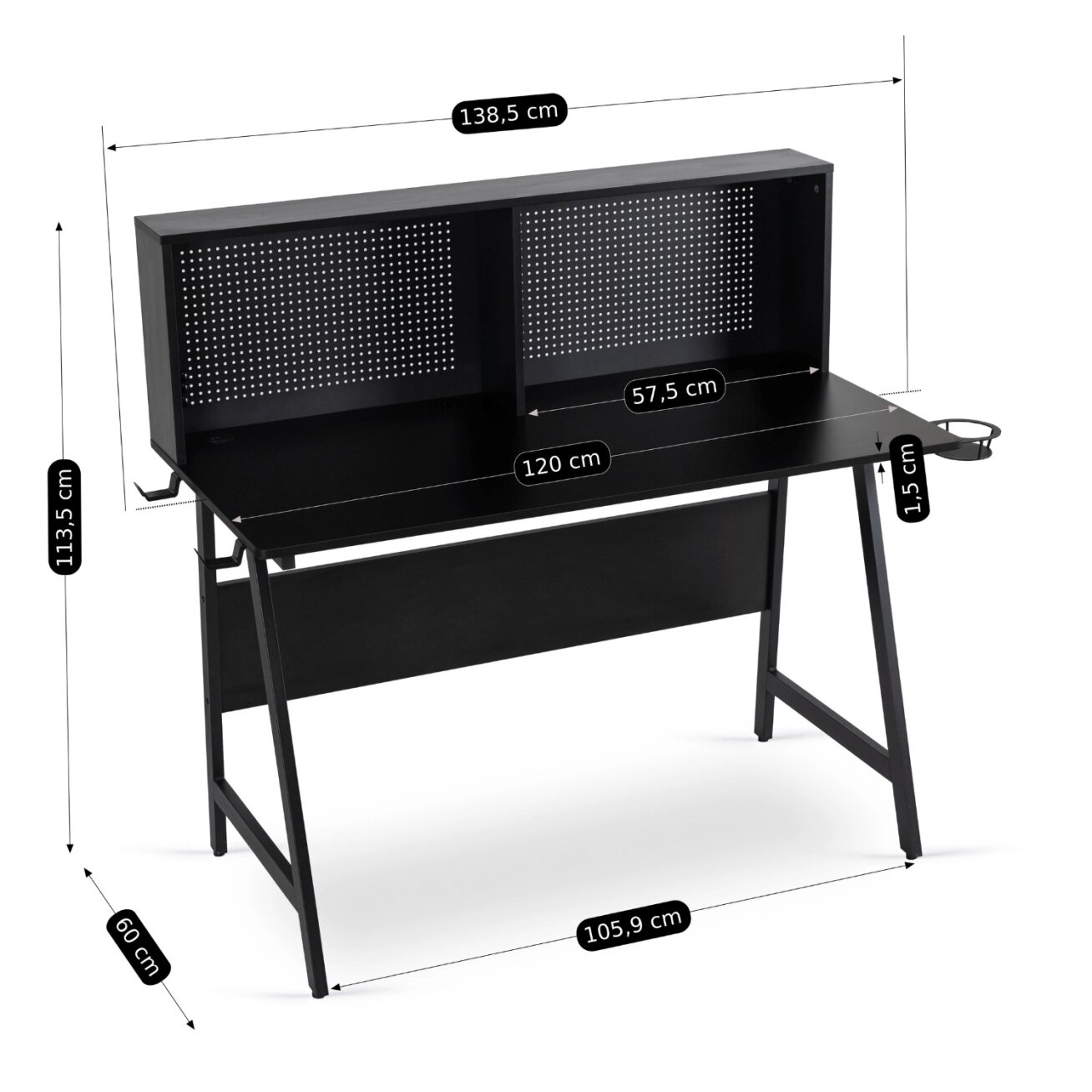 Žaidimų stalas su rankenomis žaidėjams, ROLL, 138,5 cm, juodas, modernus, lofto formos 4 Žaidimų stalas su rankenomis žaidėjams, ROLL, 138,5 cm, juodas, modernus, lofto formos 4