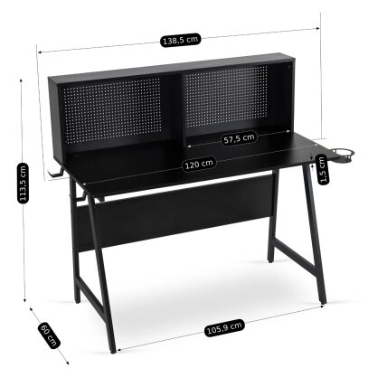 Žaidimų stalas su rankenomis žaidėjams, ROLL, 138,5 cm, juodas, modernus, lofto formos 4 Žaidimų stalas su rankenomis žaidėjams, ROLL, 138,5 cm, juodas, modernus, lofto formos 4
